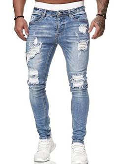 Oanviso Herren Slim Fit Destroyed Jeans Biker Hose Herren Löcher Lang Jeans Denim Hose Vintage Männer Zerrissen Jeanshose Skinny Jeanshosen Bleistifthose Hosen A Hellblau S von Oanviso