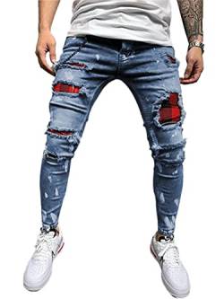 Oanviso Herren Slim Fit Destroyed Jeans Biker Hose Herren Löcher Lang Jeans Denim Hose Vintage Männer Zerrissen Jeanshose Skinny Jeanshosen Bleistifthose Hosen B Dunkelblau L von Oanviso