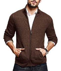 Oanviso Herren Strickjacke mit Durchgehendem Reißverschluss Strickpullover mit Taschen Langarm Stehkragen Pullunder Slim Gestrickt Cardigan Freizeitjacke Warme Winter Männer Jacke A Braun XS von Oanviso