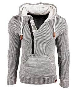 Oanviso Herren Strickpullover mit Halbem Reißverschluss Briefdruck für Männer Pullover Kapuzenkragen und Stehkragen Herren Pullover mit Taschen Winter Freizeit Warme Pulli A Leicht Grau XXL von Oanviso