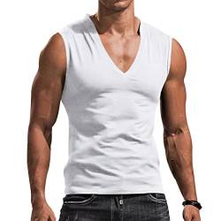 Oanviso Herren Tank Tops Ärmellose V-Ausschnitt Muskelshirt Tankshirt Tees Casual Sommer Westen Bodybuilding Unterhemd T-Shirt Athletic Tanktop Atmungsaktives Gym Tank Top A Weiß L von Oanviso