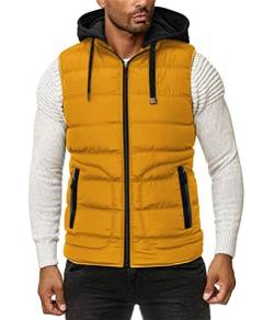 Oanviso Herren Weste mit Kapuze Zip Moderne Stepp-Weste Ärmellose Sportweste Einfarbig Basic Vest Übergangsjacke mit Reißverschluss Tasche Freizeit Outdoor Style A Gelb M von Oanviso