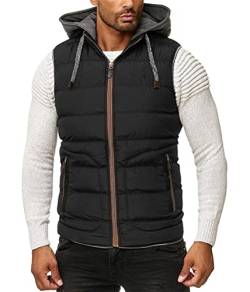 Oanviso Herren Weste mit Kapuze Zip Moderne Stepp-Weste Ärmellose Sportweste Einfarbig Basic Vest Übergangsjacke mit Reißverschluss Tasche Freizeit Outdoor Style A Schwarz M von Oanviso