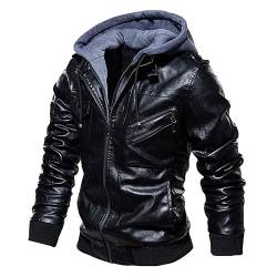 Oanviso Herrenjacke Lederjacke Warme Mantel Winter Jacken mit Kapuze PU Leather Jacket Herbst Mäntel Motorrad Kunstleder Jacket mit Zip Bikerjacke Männer A Schwarz XXL von Oanviso