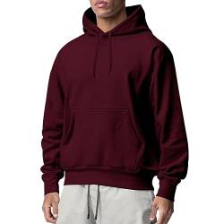 Oanviso Hoodie Herren Hooded Sweatshirt Einfarbig Vordertasche Kapuzenpullover Moda Hoodies Langarm Hoody Männer Pullover mit Kapuze Kapuzenjacke Frühling Herbst Hoodie Slim Fit A Dunkelrot L von Oanviso