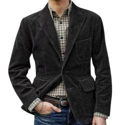 Oanviso Jacke Cord Herren Sakko Retro Blazer aus Cord Freizeitanzug mit Taschen Elegante Anzugjacke Regular Fit Freizeitjacke Männer Einfarbig Mantel Revers Herbst B Schwarz 3XL von Oanviso