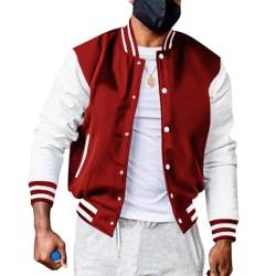 Oanviso Jacken Herren College Jacke Baseballjacke Mehrfarbig Varsity Jacket mit Schalkragen Unisex Mode Sportjacke Leichtes Sweatjacke Urban Mäntel Slim Fit Übergangsjacke C Dunkelrot XL von Oanviso