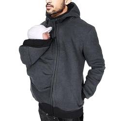 Oanviso Känguru Hoodie für Herren Babytrage Pullover Warme Babytrage Mantel Langarm Kapuzenjacke Känguru Shirt für Papa und Baby 2 in1 Tragejacke Männer Comfort Kängurujacke A Grau M von Oanviso