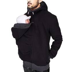 Oanviso Känguru Hoodie für Herren Babytrage Pullover Warme Babytrage Mantel Langarm Kapuzenjacke Känguru Shirt für Papa und Baby 2 in1 Tragejacke Männer Comfort Kängurujacke A Schwarz L von Oanviso