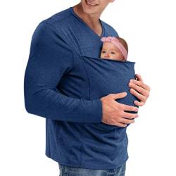 Oanviso Känguru Shirt für Herren Baby Känguru T-Shirt V-Ausschnitt Vater Langarm T-Shirts Atmungsaktives Känguru Shirt für Papa und Baby Schwanger Kleider B Blau M von Oanviso