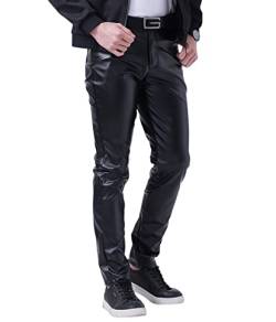 Oanviso Lederhosen Herren Herrenhosen Freizeithose mit Reißverschluss Mode Herbst Lange Gerade Hosen Einfarbige Klassisch Kunstleder Pants Motorrad Leder Hose Leicht Elastisch Steampunk A Schwarz XL von Oanviso