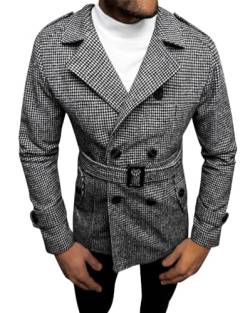 Oanviso Mantel Herren Trenchcoat mit Gürtel Mäntel Mittellang Jacken Wintermantel mit Revers Zweireihiger Knöpfen Arbeitsjacke Herbst Wollmantel Windbreaker Freizeitjacke Männer B Grau XS von Oanviso