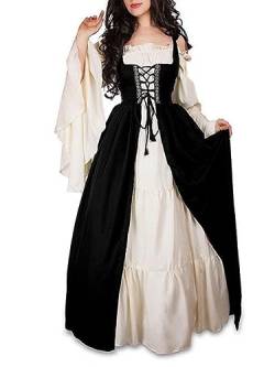 Oanviso Mittelalter Kleid Damen Renaissance Kleid Langarm Halloween Karneval Kostüm Party Cosplay Vintage Mittelalterkleid Gothic Retro Kleidung Maxikleid Oversized A Schwarz XL von Oanviso