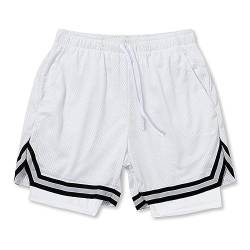 Oanviso Shorts Basketball Herren Kurze Hose Elastische Sports Shorts Sommer Shorts Loose Classic Basketball Trainingsshorts mit Taschen Casual Laufshorts Jogging Netzgewebe Atmungsaktiv E Weiß S von Oanviso