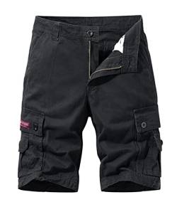 Oanviso Shorts für Herren Cargohose Kurz Hosen mit Taschen Basic Vintage Bermuda Shorts Sommer Loose Fit Pants mit Reißverschluss Komfortabel Cargo Shorts A Schwarz 3XL von Oanviso