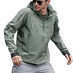 Oanviso Softshelljacke für Herren Leichte Jacke Taktische Jacke mit Kapuze Outdoor Jacket Wasserdicht Mantel Atmungsaktiv Arbeitsjack Softshell Jacken Funktionsjacke Trekkingjacke A Grün M von Oanviso