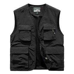 Oanviso Weste für Herren Sommer Westen Outdoor Atmungsaktiv Anglerweste Ärmellos Jacke Funktionsweste Freizeit Wandern Steppweste Multi Taschen Vest Schnelle Trocknung A Schwarz L von Oanviso