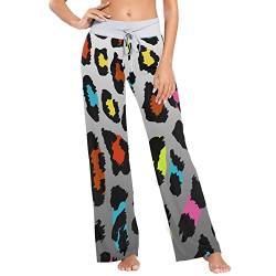 Oarencol Bunte Leoparden-Hose, weiß, grau, Tierhautdruck, Damen-Pyjamahose, Yoga-Pyjamahose, Größe XL, multi, 46 von Oarencol