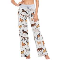 Oarencol Pyjamahose für Damen, Motiv: Pferde, Tierdruck, Nachtwäsche, Lounge-Schlafhose, Größe XS-XL, multi, 36 von Oarencol