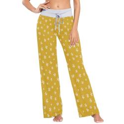Oarencol Pyjamahose für Damen, weiße Blumen, Blumenmuster, Gelb, Nachtwäsche, Lounge-Schlafhose, Größe XS-XL, multi, 32 von Oarencol