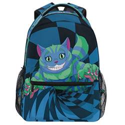 Oarencol Süße Grinsekatze springt ins Wunderland Kaninchenloch Rucksack Büchertasche Tagesrucksack Reise Wandern Camping Schule Laptop Tasche von Oarencol