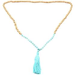 Obahdirry Halskette für Damen, handgefertigt, Holzperlen + Edelstein, Blau und Holzfarbe, Holzperlen und Edelstein von Obahdirry