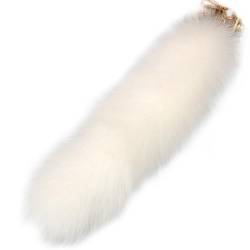 Obelunrp Fox Tail Keychain, 15,8 -Zoll flauschiger Kunstpelzschwanzanhänger, Therian Tail für Handtaschen -Rucksackdekor (weiß) von Obelunrp