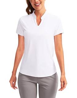 Damen Golf Poloshirts Kragen V Ausschnitt Kurzarm Tennisshirt Dry Fit Feuchtigkeitstransport Sonnenschutz, Weiss/opulenter Garten, Groß von Obla