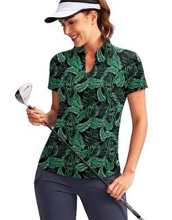 Obla Damen Golf Polo Shirt V-Ausschnitt Kurzarm Kragenlos Schnell Trocken Tennis Laufen T Shirt Golf Tops für Frauen, Laub, Groß von Obla