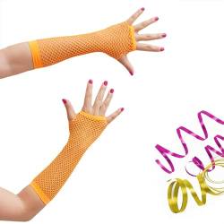 Oblique Unique® Netzhandschuhe lang Neon Orange Accessoire für Fasching Karneval Motto Party - Einheitsgröße von Oblique Unique