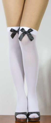 Oblique Unique sexy Strumpfhose - halterlos - Overknee Strümpfe für Damen mit Schleifen - Farbwahl (schwarze Schleifen) von Oblique Unique