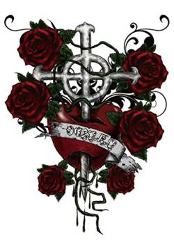 Tatto Tättowierung echter Look Skin Totenkopf Rosen Dragon Buddha - Model (Heart Cross Roses) von Oblique-Unique