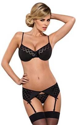 Obsessive Damen Dessous-Set mit BH, Strapsgürtel und sexy Slip in Geschenk-Box, Schwarz-gepunktet, S/M von Obsessive