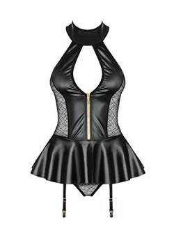 Obsessive Damen Neckholder-Straps-Corsage-Set im Wetlook S/M von Obsessive