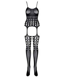 Obsessive reizvoller Dessous-Body Bodystocking als feine Kombination aus zartem Top und Strümpfen, schwarz, Gr. XL/XXL von Obsessive