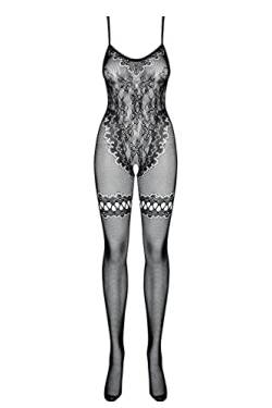 Obsessive reizvoller Dessous-Body Bodystocking mit niedlicher Musterung und dezenter Strümpf-Nachahmung, schwarz, Gr. S/M/L von Obsessive