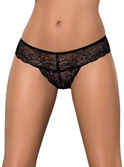 Obsessive zarter, eleganter Spitzen-String Tanga mit glänzenden Ziersteinen in toller Geschenkbox - Schwarz - Gr. S/M von Obsessive