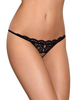 Obsessive. Damen Dessous Dessous String Tanga und ouvert eng schwarz aus Spitze transparent mit Muster Satinschleife Größe: S/M von Obsessive