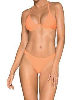 Obsessive. Elastischer Damen Bikini Neckholder Bügel Cups mit Schnürung und Schleife und Tanga orange M von Obsessive.