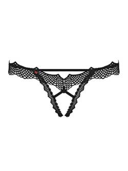 Obsessive. Frauen Dessous String Slip erotisch transparent in schwarz Spinnetz Muster in Po Ausschnitt ouvert Spitze Damen Höschen Größe: S-M von Obsessive.