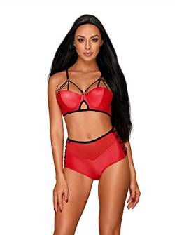 Obsessive. Frauen Dessous Wetlook Set aus BH mit Bügel-Cups und Shorts mit Schnürung schwarz rot elastisch Größe: S/M von Obsessive.