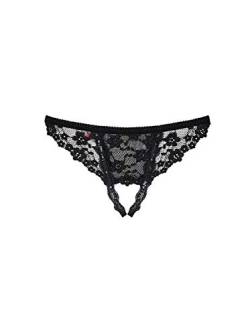 Obsessive. Spitzen String schwarz mit Riemchen sexy Crotchless ouvert Frauen Slip mit Blumenmuster elastisch transparent offen Größe: L/XL von Obsessive.