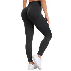 Occffy Booty Scrunch Leggings Damen Push Up Sport Leggins Seamless High Waist Gym Yoga Hose Sporthose Frauen(Schwarz, L) von Occffy