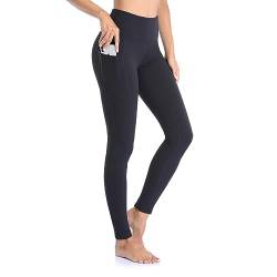 Occffy Sport Leggings Damen High Waist Sporthose mit Taschen Blickdicht Gym Leggins Damen Sports Yogahose Fitnesshose P107(Matt-schwarz, L) von Occffy