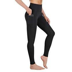 Occffy Sport Leggings Damen High Waist Sporthose mit Taschen Blickdicht Gym Leggins Damen Sports Yogahose Fitnesshose P107(Matt-schwarz, S) von Occffy