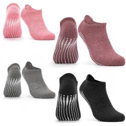 Occulto Damen & Herren Yoga Socken 2-4er Pack (Modell: Mady) 4 Paare | Schwarz-Grau-Pink-Rot 35-38 von Occulto