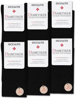 Occulto Diabetikersocken Herren ohne Naht ohne Gummibund Baumwolle 6er Pack (Modell: Oliver) Schwarz 47-50 von Occulto