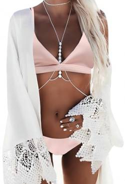 Ocean Plus Damen Boho Triangel Bikini-Set mit Bügel Bademode Bandeau Push up (XL (EU 38-40), Pink) von Ocean Plus