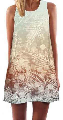 Ocean Plus Damen Casual Top Freizeit Flamingo Blätter Sommer Ärmellos Kleider Ohne Arm Westenkleid Partykleid Sommerkleid Minikleid Strandkleid (XL (EU 40-42), Gefrorene Blätter) von Ocean Plus