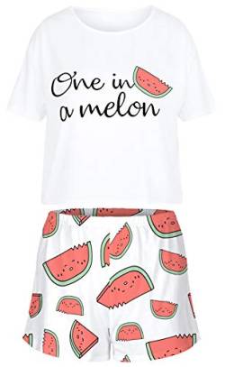 Ocean Plus Damen Digitaldruck Sommer Kurzarm Schlafanzüge Homewear Lässig Losen Pyjama Zweiteiligen Anzug Nachtwäsche Shorts & T-Shirt Sets (L (EU), Wassermelonen) von Ocean Plus